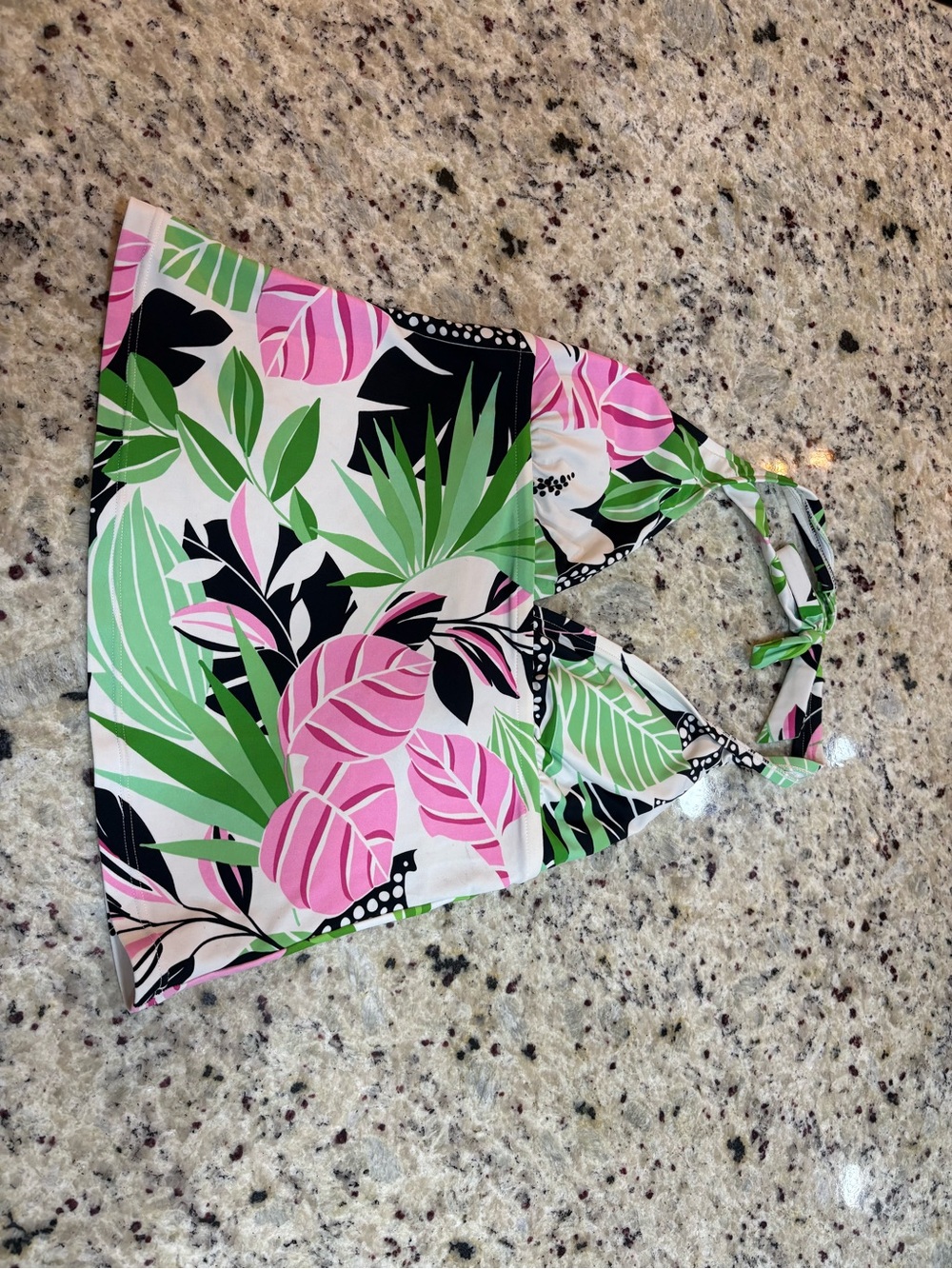 Women's Tropical Halter Tankini Top - Pink & Green Leaf Print